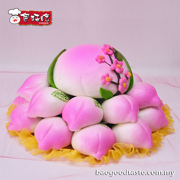 五福桃花寿桃拼盘 (三层) A4 Three Layer Birthday Steamed Buns