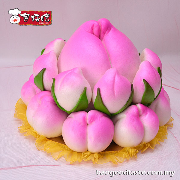 庆生寿桃拼盘（三层）B2 Three-Layer Birthday Peach Shaped Steamed Buns